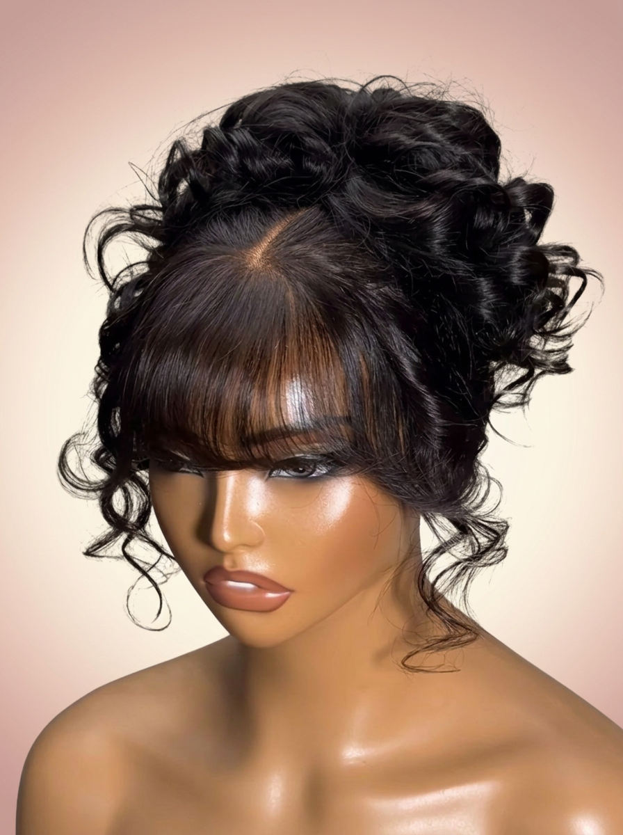 Curly Updo Wig with Bangs